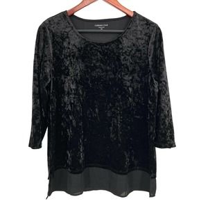 Coldwater Creek Womens PM Petite Medium Black Crushed Velvet Blouse Shirt Top